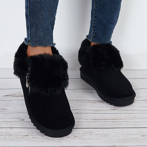 Plüsch-Flats, Slip-on-Schneestiefel, mit Kunstfell gefüttert, Loafer-Schuhe