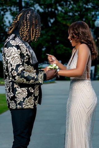 Shawl Lapel Jacquard Flower Men's Prom Blazer