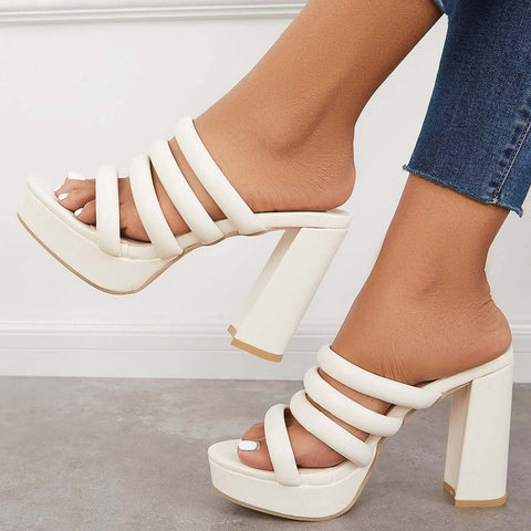 Platform Chunky High Heels Slip on Backless Dress Sandals