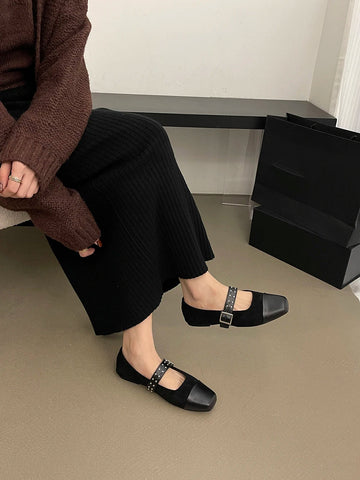 Runde Kappe Damen Loafer Mary Janes 2024 Neuheiten Mode Wohnungen Schwarz Braun Beige Nieten Design Casual Täglichen Schuhe Frau 35-39