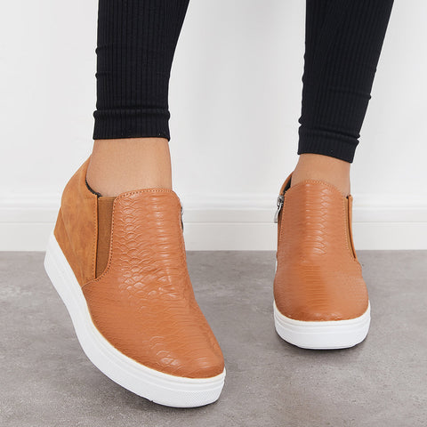 Casual Slip on Platform Wedge Sneakers Hidden Wedge Booties
