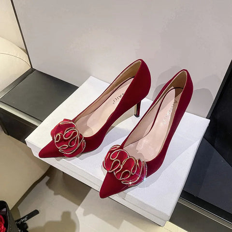 New French white wedding shoes bridal shoes light luxury dress shoes pointed high heels for women