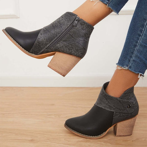 Western Cowgirl Ankle Boots Chunky Heel Buckle Short Booties