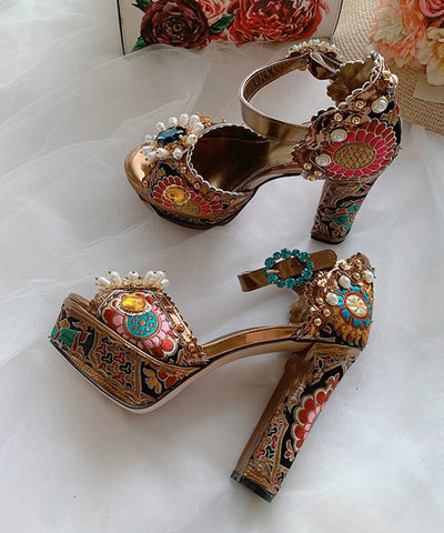 2025 Red Zircon Nail Bead Embroidered Platform Heels Sandals