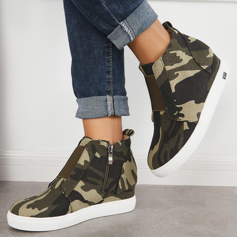 Casual Platform Hidden Wedge Sneakers High Top Ankle Booties