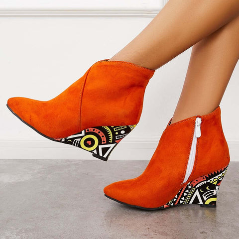 Suede Wedge High Heeled Ankle Boots Pointed Toe Dress Booties