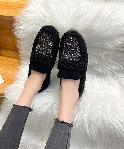 Neu Weiß Faux Pelz Warme Spleißen Flache Schuhe
