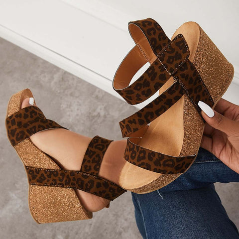 Cork Platform Wedges Ankle Strap Slingback Sandals