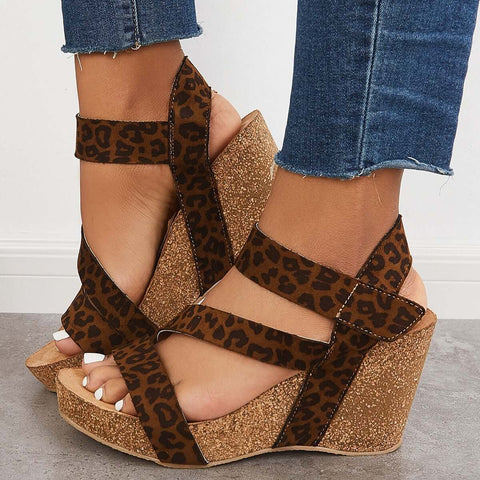 Cork Platform Wedges Ankle Strap Slingback Sandals