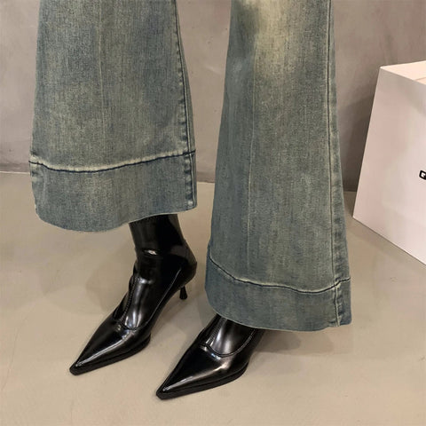 - Herbst und Winter Neue Damenschuhe High Heel Spitz Französische Kurze Stiefel Damenschuhe Plüsch Schlanke Stiefel Koreanische Kleine Stiefeletten