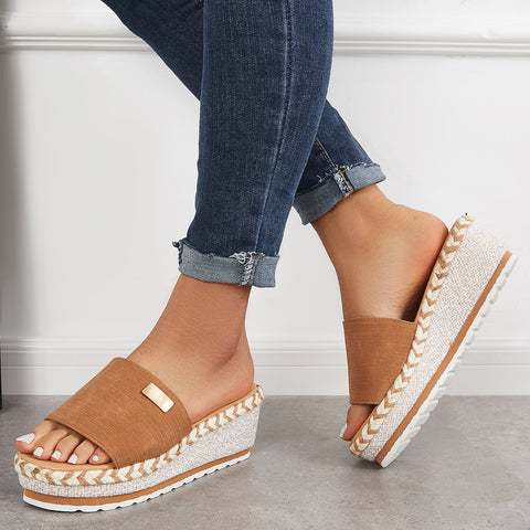 Open Toe Espadrille Platform Wedges Slip on Sandals