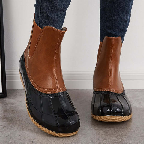 Waterproof Slip on Duck Booties Two Tone Chelsea Ankle Boots