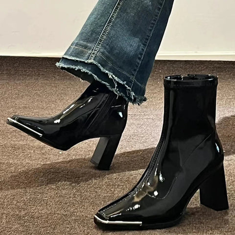 Square Toe Sexy Ankle Boots Women High Heels Shoes Chunky 2024 Fashion Winter Shoes Designer Chelsea Boots Pumps New Mujer Shoes