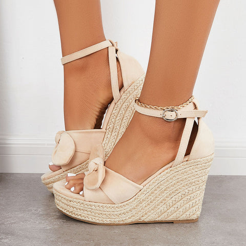 Bowknot Espadrille Platform Wedges Ankle Strap Sandals