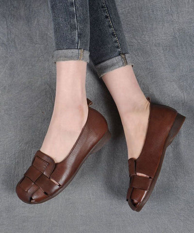 Braune Schuhe für Plattfüße, stilvolle flache Schuhe aus Rindsleder für Damen