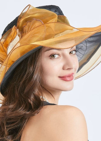 Handmade Purple Floral Decorated Ruffles Tulle Floppy Sun Hat