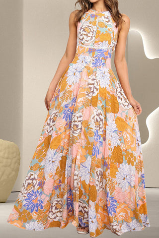 Ärmelloses Maxikleid im griechischen Stil mit Bindeband und Aufdruck
