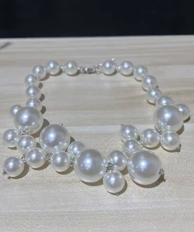 French White Alloy Pearl Gratuated Bead Necklace