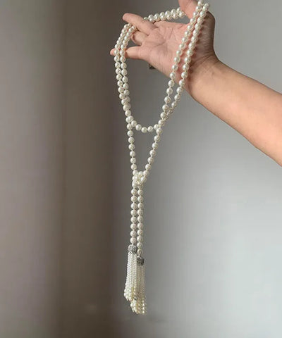 DIY White Alloy Pearl Tassel Gratuated Bead Necklace