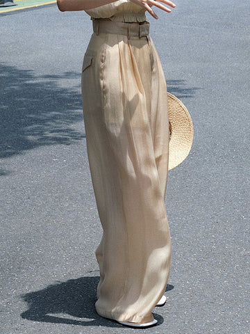 High-Waisted Pleated See-Through Loose Sun-Protection Trousers Casual Pants Bottoms