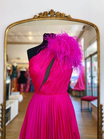 A-Linien-Ballkleid aus Taft mit Plissierung und One-Shoulder-Träger