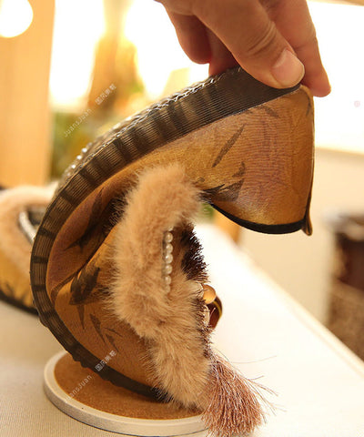 Braune flache Schuhe Baumwollstoff Neue Quaste Stickerei