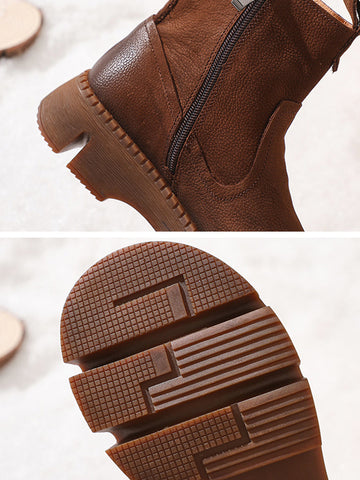 Women Winter Retro Leather Zipper Martin Boots