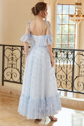 Prinzessin A-Linie schulterfreies hellblaues langes Ballkleid