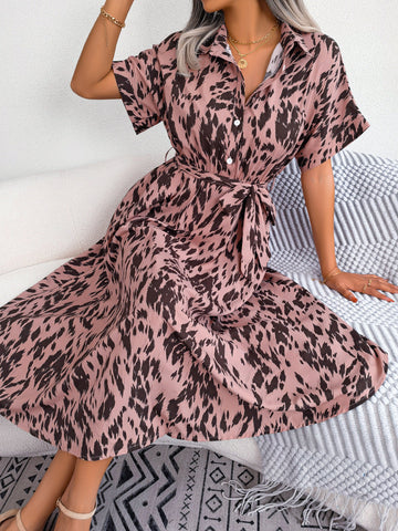 Elegant Short Tie Waist Resort Midi Dress