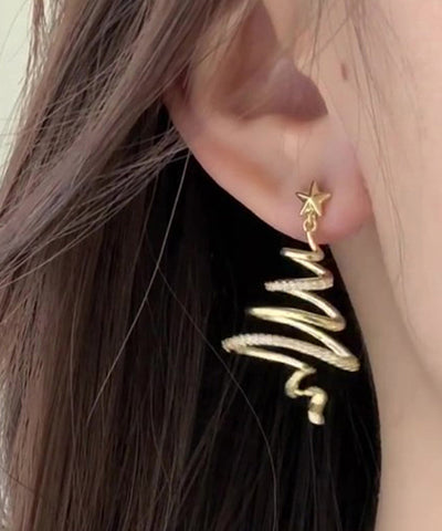 Boho Golden Starlight Christmas Tree Zircon Copper Drop Earrings