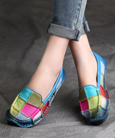 Blaue, bequeme, flache Pennyloafer aus Rindsleder