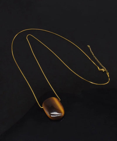 Handmade Brown Alloy Square Tiger's Eye Pendant Necklace