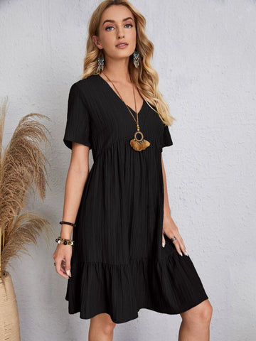 Full Size V-Neck Short Sleeve Beach Dress