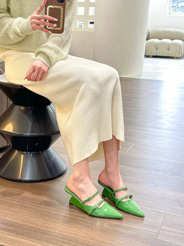 Half Slippers Women 2024 Summer New Outer Wear Fashion Solid Color pointed end Toe Thick Heel High-heeled Women's Shoes