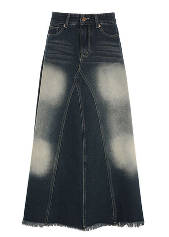 Boutique Blue Pockets Patchwork High Waist Denim Maxi Skirt Summer