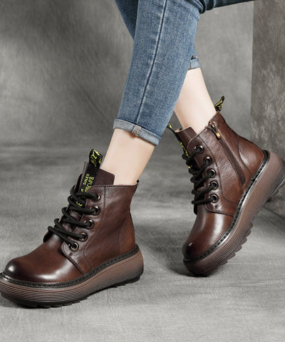 Einzigartige Cross Strap Boots Braun Warm Fleece Rindsleder