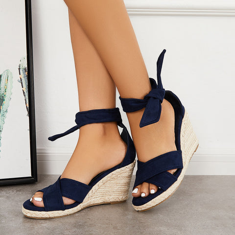 Criss Cross Lace Up Espadrille Wedges Ankle Tie Sandals