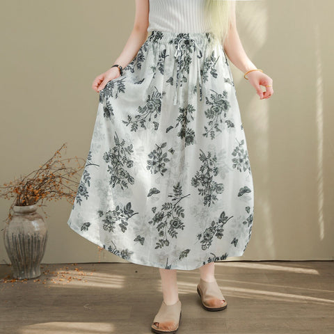 Women Summer Thin Loose Casual Floral Skirt