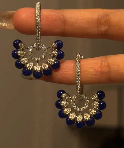 Vogue Navy Copper Zircon Floral Glass Tassel Drop Earrings