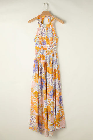 Ärmelloses Maxikleid im griechischen Stil mit Bindeband und Aufdruck