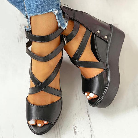 Gothic Peep Toe Platform Hidden Wedge Sandals
