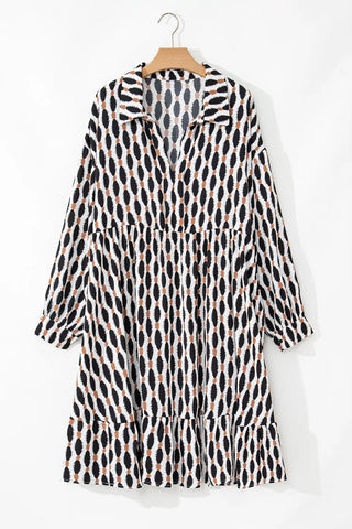 Plus Size Printed Johnny Collar Long Sleeve Resort Dress
