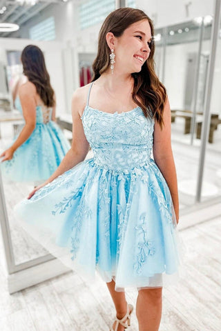 Spaghetti Straps Short Prom Dress with Appliques