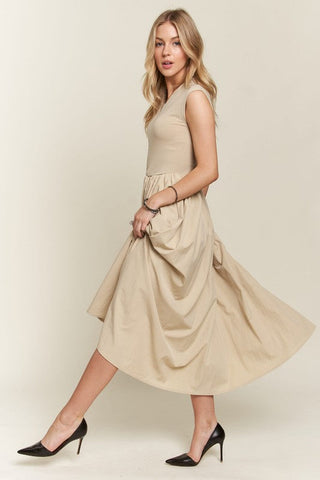 Tan V-Neck Cap Sleeve Resort Maxi Dress