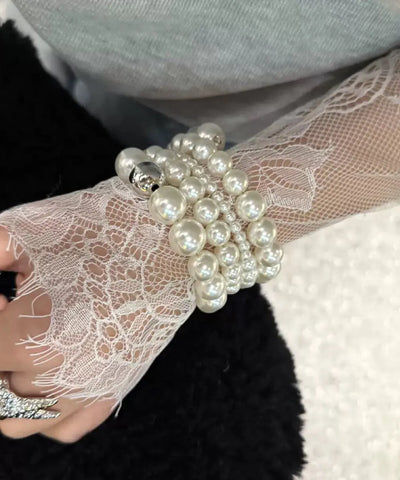 Chic Beige Metal Patchwork Multiple Layers Pearl Bracelet