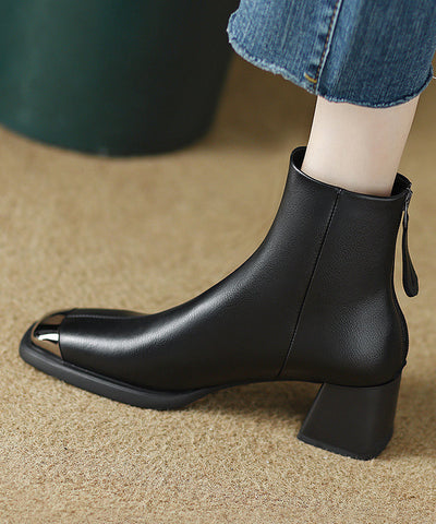 Frauen Reißverschluss Spleißen Elegante Chunky Stiefel Braun Rindsleder