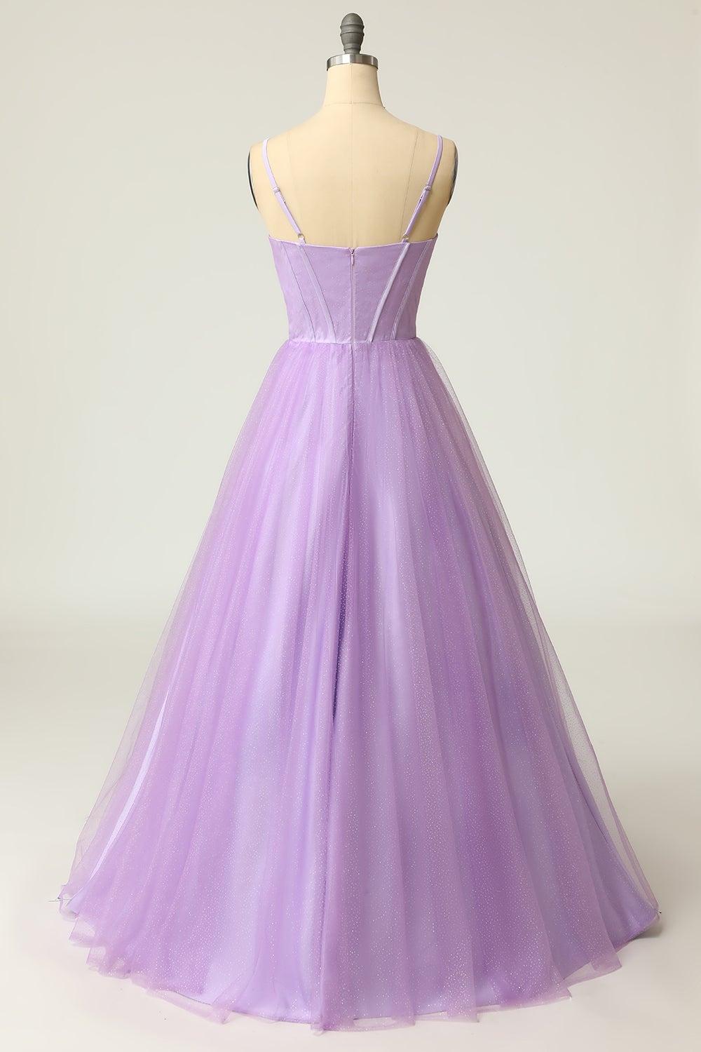 A Line Spaghetti Straps Light Purple Long Prom Dress