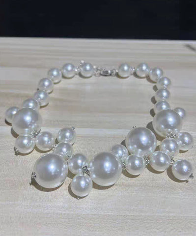 French White Alloy Pearl Gratuated Bead Necklace