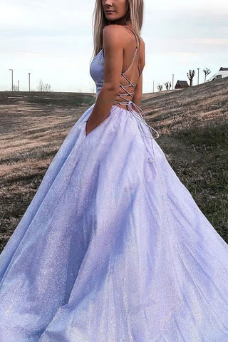 Light Purple A-line Sparkly Prom Dress