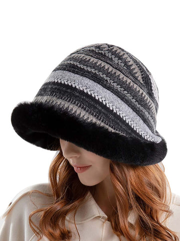 Women Winter Knitted Wool Liner Hat-Khaki-Orange